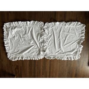 PiuBelle 2 Cotton Euro Shams Ruffled Fringe Edges White Shabby Chic